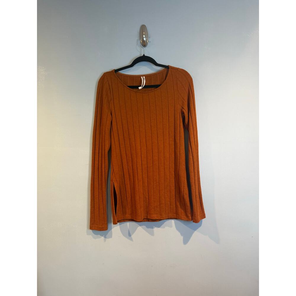by Anthropologie Ribbed Long Sleeve Top – Rust Orange – Size M